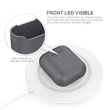 AhaStyle AirPods Case Cover Silicone [Front LED Visible & Supports Wireless Charging] Compatible with Apple Airpods 2&1(2019) (Dark Gray & Without Carabiner) - Image 3