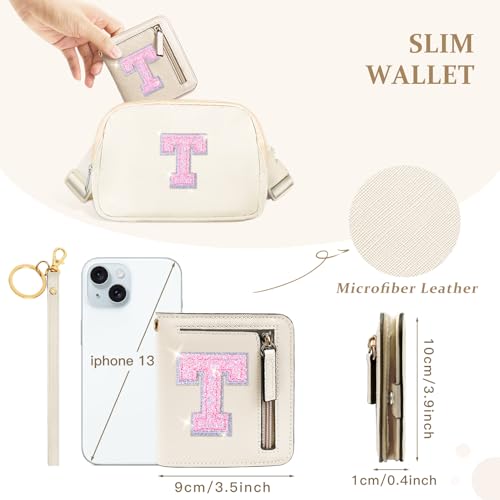 Image of COSHAYSOO Initial Wallet RFID Small Bifold Slim Letter Wallet for Women Teenager Girls Travel Daily Necessities Credit Cards Money Cash Coin Organizer, Cream, Compact, T
