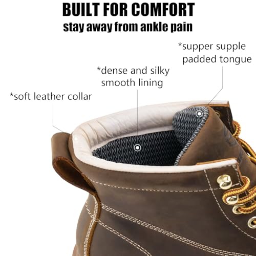 SUREWAY 6in Waterproof Wedge Moc Toe Work Boots for Men - Soft Toe,Premium Full-Grain Leather,Comfort Insole,Oil/Slip Resistant,Real Goodyear,EH Rated Industrial Construction Boots/Shoes BROWN2