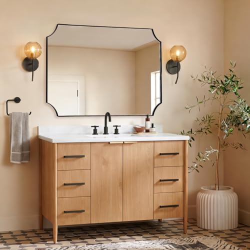 Image of MIRRORART Large Scalloped Bathroom Mirrors for Wall, 30x40'' Black Mirror