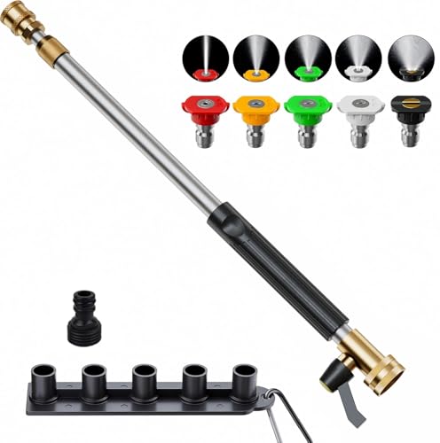 Jet Nozzle High Pressure Hose Nozzle, 2025 Upgraded Adjustable Hydro Nozzle Wands 18-33 inch, Garden Water Hose Sprayer with 5 Tips and Hose Quick Connectors for Garden, Floor and Car Washing
