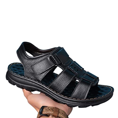 Men Genuine Leather Sandals Outside Cow Leather Slippers Soft-Soled Male Casual Sandals Non-Slip(42)