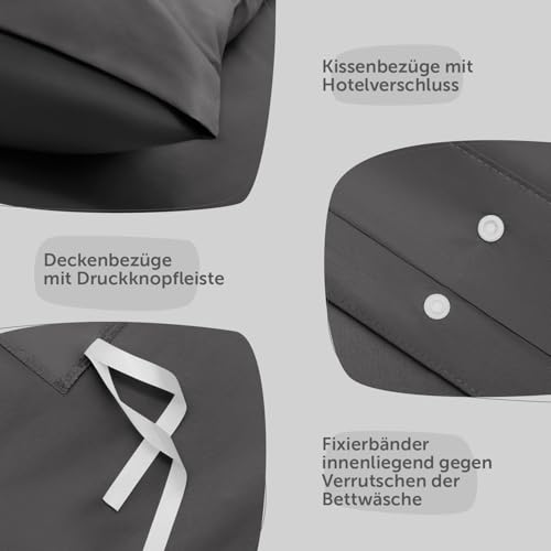 Blumtal Bettbezug-Set für Bettgröße 240 x 220 cm und 2 Kissenbezüge 40 x 70 cm, Oeko-TEX-Zertifiziert, sehr weich und atmungsaktiv… – Ansicht 4