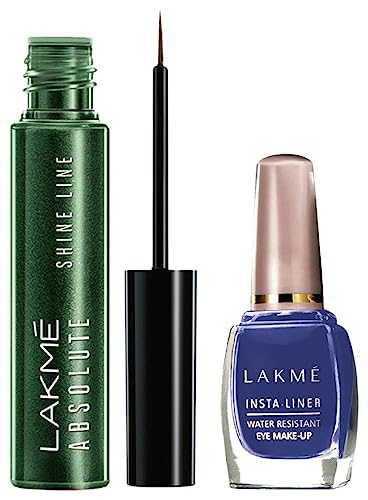 Image of LAKME Insta Metallic Eye Liner, Blue, 9 Ml And Absolute Shine Line Liquid Eye Liner, Sparkling Olive, 4.5 Ml