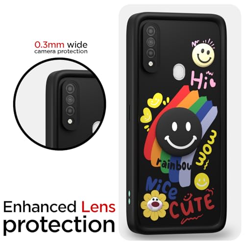 Image of Pikkme Back Cover for Oppo A31 | Soft Silicone| Cute Rainbow Smile & 3D Cartoon Flower Design | Shockproof Raised Camera Protection Bumper Case (Black)