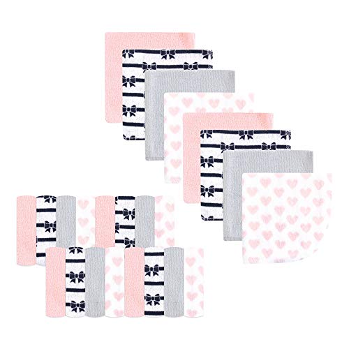 Image of Luvable Friends Unisex Baby Super Soft Bundle Washcloths, Hearts Bows, One Size