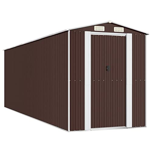 GuyAna Geräteschuppen Dunkelbraun 192x606x223 cm Verzinkter Stahl GartengeräTehaus Metall Kleines Gartenhaus GartenhüTte GeräTeschuppen Lagerzelt – Bild 3