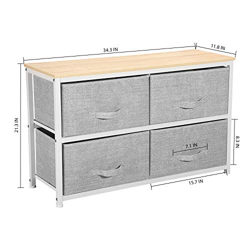 Aingoo Wide Dresser Storage Tower with 4 Fabric Drawers Closet Organizer Unit with Sturdy Steel Frame and Wood Top for Bedroom Hallway Entryway Closets, Easy Pull Handle Grey - Thumbnail 2