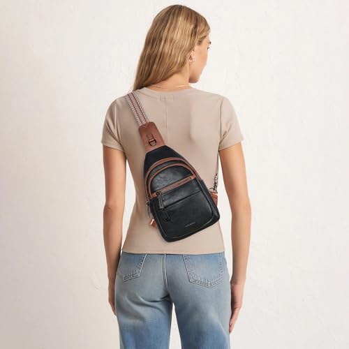 Leresas Sling Bag for Women Crossbody Bags Fanny Pack Sling Purse Backpack Over Shoulder Bag Vegan Leather Travel Brown/Black - image 3