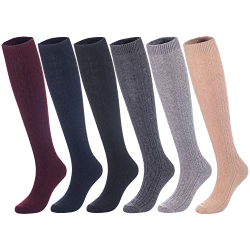 Lovely Annie Women's 4 Pairs Stylish Knee High Wool Boot Socks. Cozy, Thick Warm for Winter & All Seasons HR158121 Size 6-9 Assorted Colors