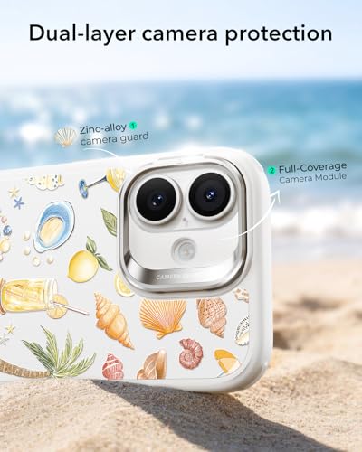 Image of ESR for iPhone 17 Case with Stash Stand, Compatible with MagSafe, Military-Grade Drop Protection Magnetic Phone Case for iPhone 17, Scratch-Resistant Back Cover, Coastal Summer, Cream White