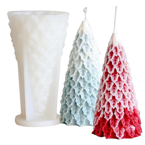 BASEMMAHER Molde de silicona para velas de árbol de Navidad, resina epoxi 3D, cera fundida, jabón, arcilla polimérica, yeso, moldes de adorno para hacer velas de aromaterapia en forma de árbol