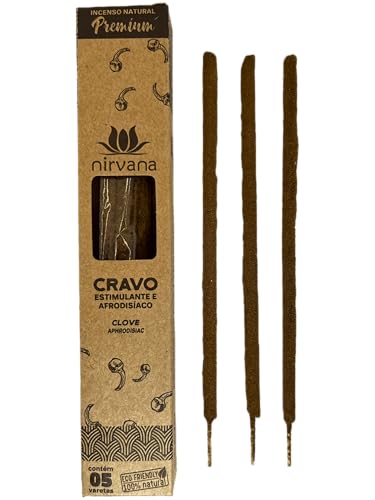 Incienso Clavo Premium Nirvana Brasil Cravo Estimulante y Afrodisiaco - 5 Varillas Gruesas artesanales - HOSTENATURA