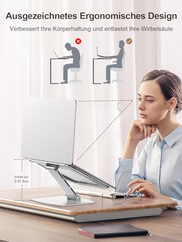 CIRYCASE Laptop Ständer Höhenverstellbar, Schnell Kühlender Laptop Stand, Ergonomischer Tragbarer Aluminium Notebook Ständer, Kompatibel mit MacBook Air Pro, Dell, HP 10-16\ Laptops, Druckerständer