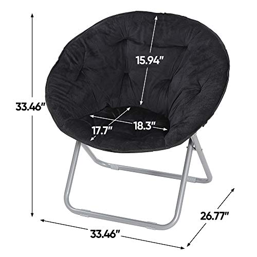 SUPER DEAL Comfy Foldable Chair for Bedroom, Adults Kids Portable Faux Fur Round Chair for Living Room Dorm Room Apartment (2 Pack, Black)