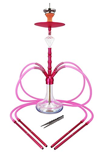 Smokezilla® MINYA 4S 4-Schlauch-Set Aluminium Shisha | Spitze Optik mit Shiny Clear Bowl und Diamond Molassefänger…