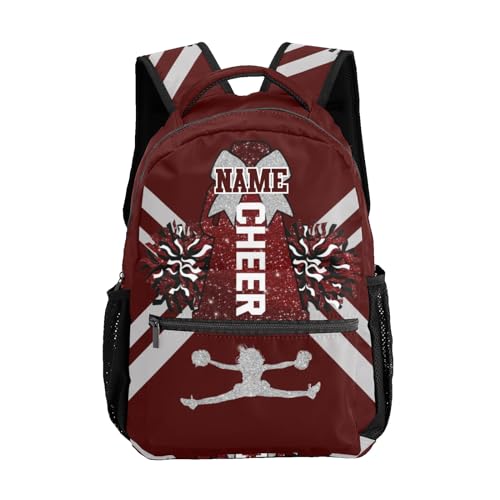 Cheer Maroon Cheerleader Print Personalized Backpack with Name Waterproof Bag for Holiday Birthday Gift for Travel, 12.2(L) x5.9(W) x16.5(H) inch