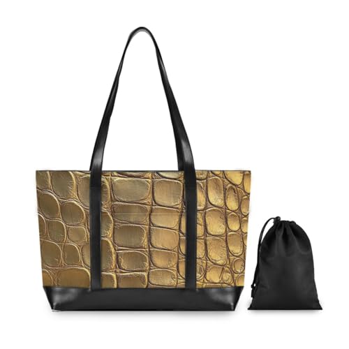 Gold Crocodile Skin Texture essentials tote bag with laptop compartment with zipper laptop travel bag for yoga with lunch bolso de trabajo para mujer2