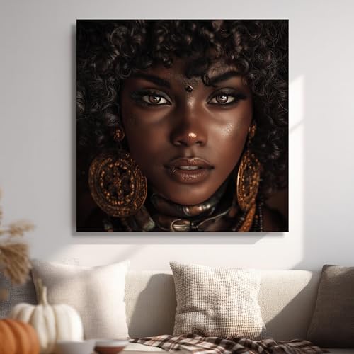 Peinture femme africaine sur toile emotion ethnique et visage authentique brun - 3