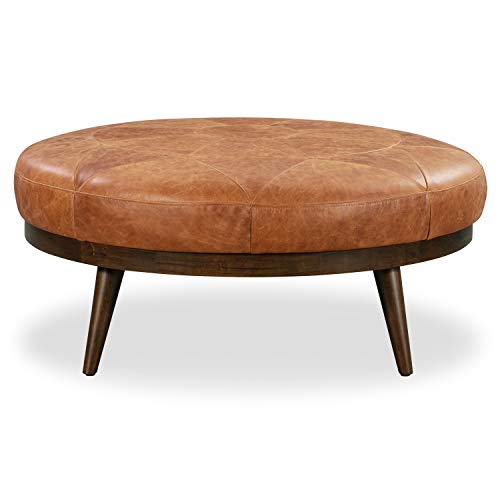 POLY & BARK Gio Modern Leather Ottoman Pouf (Cognac Tan) Buy Online in