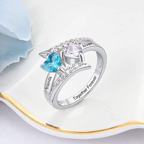 Zomodia 925 Sterling Silver Promise Rings for Her Personalized Mothers Rings with 2 Simulated Birthstones Womens Meaningful Engagement Wedding Names Jewelry4