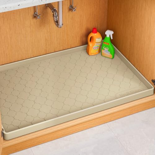 Jin&Bao Waterproof Under Sink Mat 25' x 19', Thick Silicone Mat Cabinet Protector for Kitchen and Bathroom, Shelf Liner, Home Organizer and Storage, Multipurpose Tray for Gadgets and Essentials