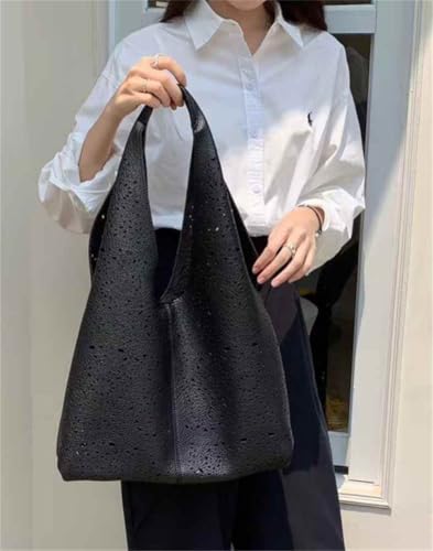 PU Leather Shoulder Bag for Women Trendy Large Tote Handbag Hollow Hobo Purse Versatile Satchel2