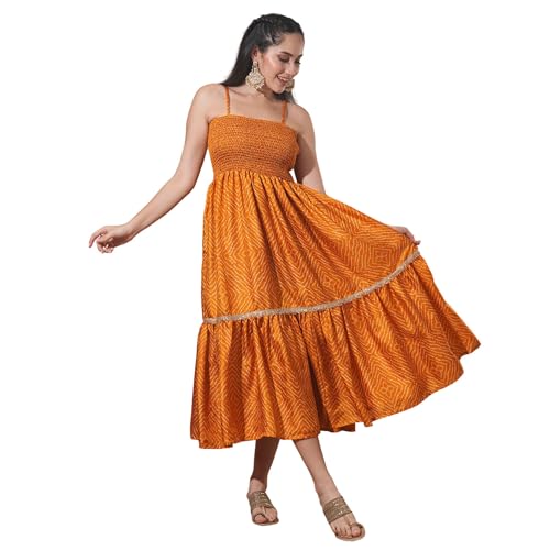 Image of Globus Women Ethnic Dress (GS569592 Yellow S)