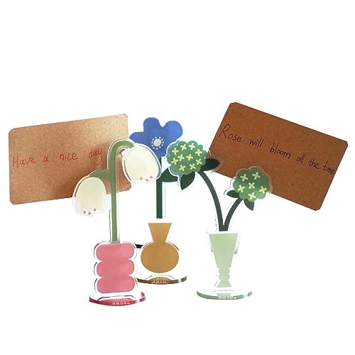 3pcs Acrylic Desk Memo Holder Clip Stand Flower Desktop Photo Display Clip Home Office Picture Memo Photo Holder Paper Note Postcard Display with 100pcs Sticky Notes