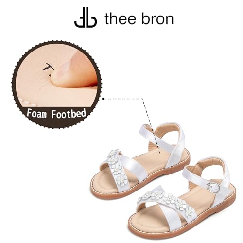 Image of THEE BRON Toddler Girls Sandals Wedding Flower Girl Dress Shoes Open Toe Flats