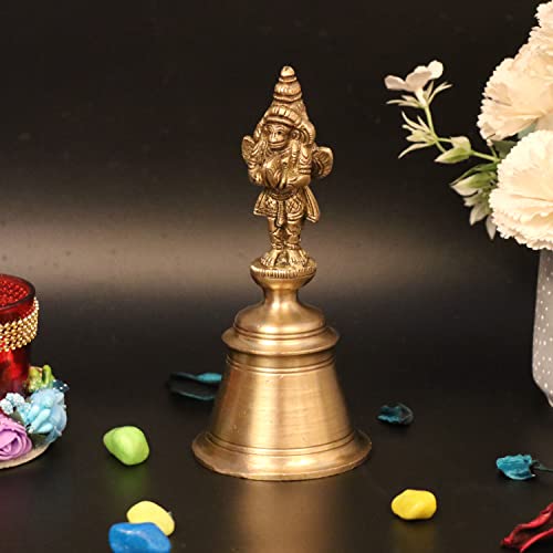 Artvarko Brass Vishnu Vehicle Garuda Hand Held Bell Ghanti for Gods Puja Pooja Gift Spiritual Gifts 6 Inch