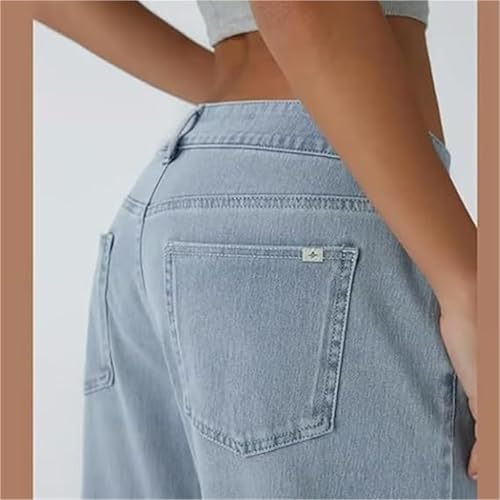 Asymmetrical Low-Rise Loose Jeans, Washed Casual Jeans, Baggy Stretch Jean with Asymmetric Hem4