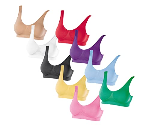 SLIMmaxx Damen Sport-BH 9er Set Größe 52/54 | Farben: 1x beige, gelb,...