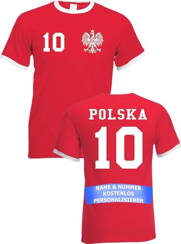 T-Shirt Homme Maillot de Football Pologne Polska avec Nom et Numéro Personnalisés - Rouge XXL