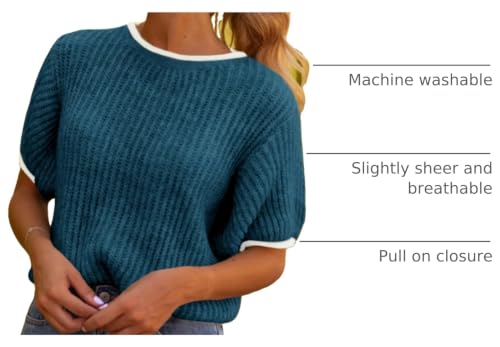 Image of Saodimallsu Womens Puff Short Sleeve Sweater Tops Spring Summer Color Block Ribbed Knit Crew Neck Going Out Shirts