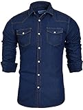 ADVOCATINGEAGLE Men's Slim-fit Long Sleeve Snap Buttons Denim Shirt (Royal Blue, M)