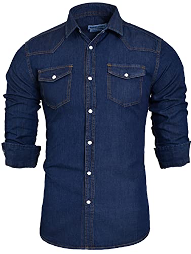 ADVOCATING EAGLE Men's Slim-fit Long Sleeve Snap Buttons Denim Shirt (Royal Blue, L)