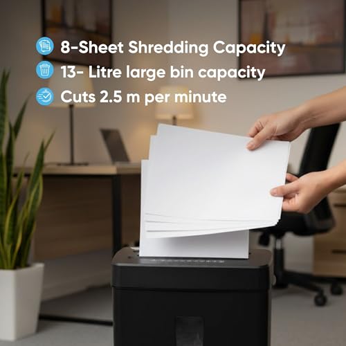 Image of Kores Easy Cut 825 Cross Cut Paper Shredder for Office & Home Use | 8 Sheets | 13 Litre Bin | P4 Security | Shreds CD | Compact Low-Cost Shredder