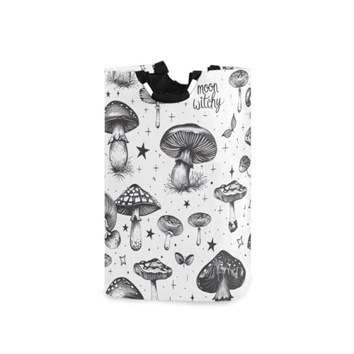 Jihqo Laundry Hamper Basket Mushrooms and Stars Collapsible Nursery Storage Bin Waterproof Clothing Baskets for Home Bedroom Bathroom Washing Room