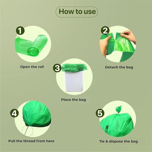 Image of IMECO Eco Garbage Bags | 300 Pcs | Medium - 19 x 21 Inches | 30 Pcs x 10 Rolls | Green | Biodegradable Dustbin /Trash Bags with Detachable Drawstrings | Perfect for Dry & Wet Waste