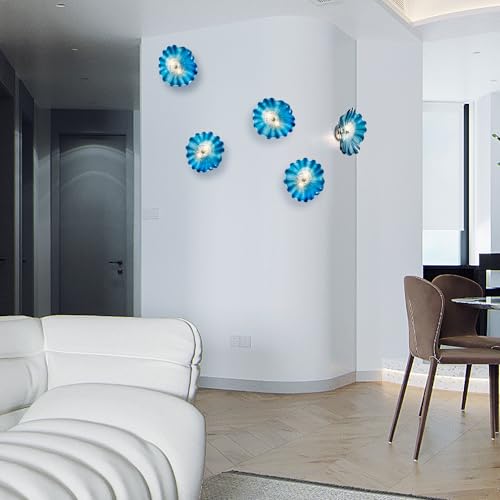 Image of Blue Glass Wall Light Dia 12 inch Wall Lamp with Murano Glass Shade Vintage Vanity Lighting Fixture with Metal Base Flush Mount Wall Sconce 2-Light for Bathroom, Bedroom, Bedside, Entryway