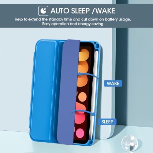 Image of ProCase Smart Case for iPad mini 7 A17 Pro 2024 /Mini 6 2021 8.3 inch -Blue | Slim iPad Mini 7th /6th Gen Case with Pencil Holder Hard Back Cover for iPad Mini 8.3 Inch 7th Gen /6th Gen