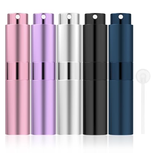 Newpop 5 Piezas Atomizador Perfume Recargable, Bote Spray Pulverizador, Frasco de Vacío Rociadora, Mini Botella Portátil, Pulverizadora Vacaciones, Perfumador Dispensador de Viaje, 8ML, 5 Colores