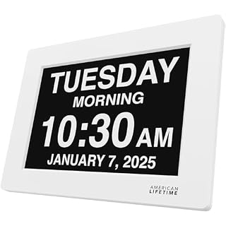 American Lifetime New 2026 Dementia Clock Large Digital Clock for Seniors, Large Display with Custom Alarms, Calendar Clock with Day & Date for Elderly, Clear Numbers Alzheimer Digital Clock White