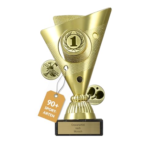 pokal-fabrik.de - Pokal mit Gravur Wunschtext in gold - personalisierte Auszeichnung und Sport Emblem nach Wahl - 15 5 cm inkl. Marmorsockel - Geschenk-Trophäe