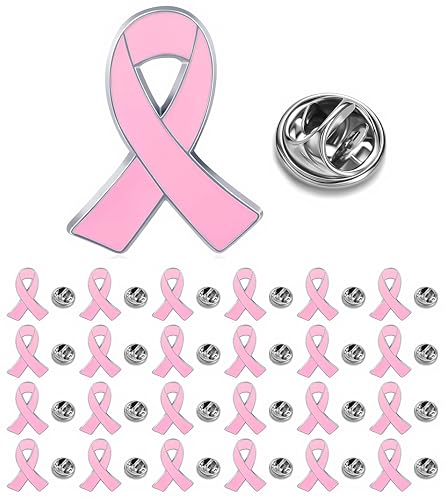 12/25/50/100 pieces pink ribbon pin breast cancer awareness enamel lapel pins Breast Cancer Awareness Pins pink Ribbon badge Brooch pins for Survivor Public events charity fundraising bulk (25)