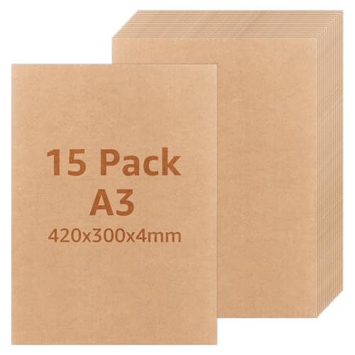 AKOLAFE 15 unidades de tablero de fibra de densidad media de 4 mm, tablero de fibra de densidad media A3, 420 x 300 x 4 mm, para manualidades, placa de madera rectangular para grabado láser, enrutador