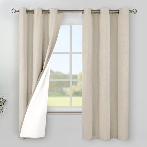 Image of YoungsTex Oatmeal Linen 100% Blackout Curtains 63 Inch Length for Bedroom, Thermal Insulated Black Out Drapes with Grommets Privacy for Living Room Window, 2 Panels, 42 X 63 Inch