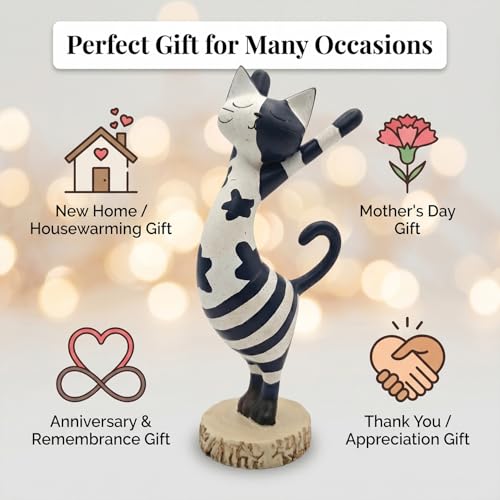 Figura Decorativa Gato Abstracto Moderno en Resina Azul y Blanco miniatura 7