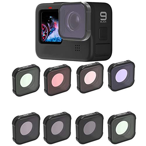 QKOO Filters for GoPro Hero 9 Black - ND8 16 32, UV, Night, Star, Diving Red Pink Lens Filters Set (Directly Replace The Standard Protective Lens On Your Camera)